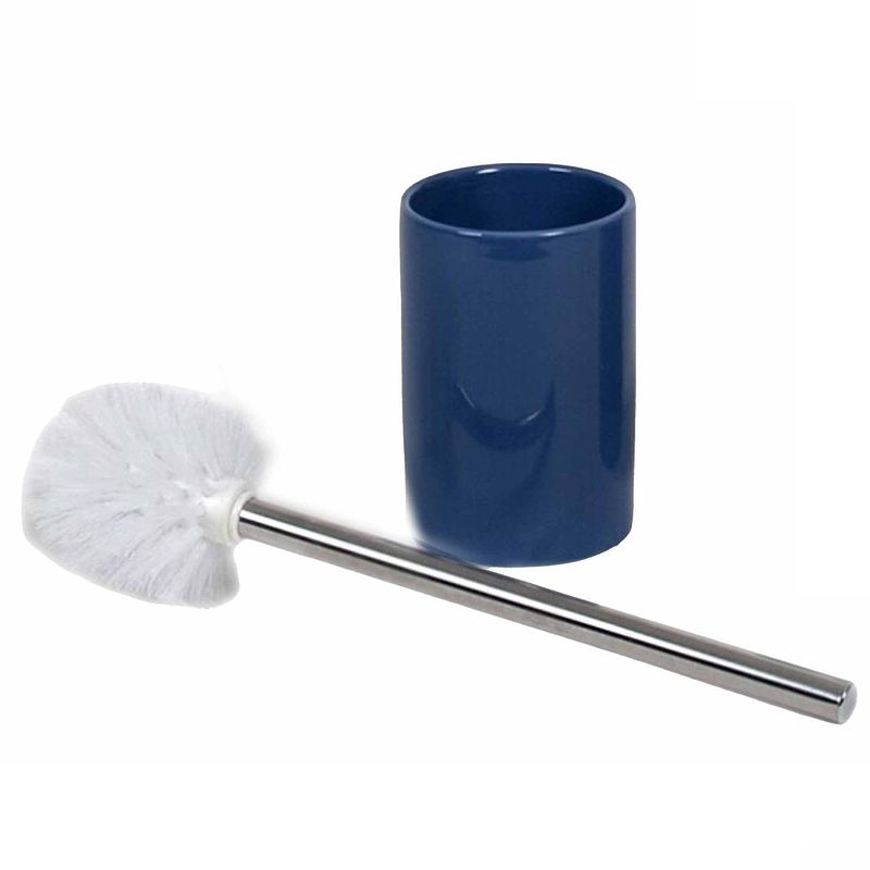 Foto van Wc/toiletborstel inclusief houder blauw/zilver 37 cm van rvs/keramiek - toiletborstels