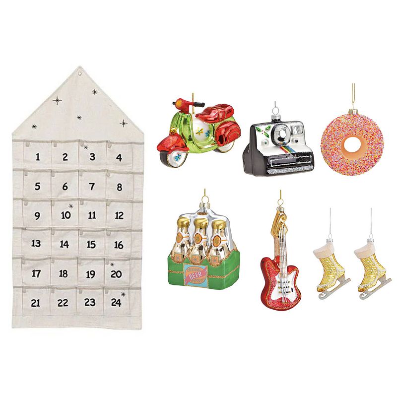 Foto van Sareva adventskalender - met 6 kerstballen - huis - wit