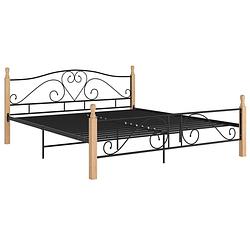 Foto van The living store bedframe livorno - tweepersoonsbed - metaal en eikenhout - zwart/lichthout - afmetingen- 210x207x90cm