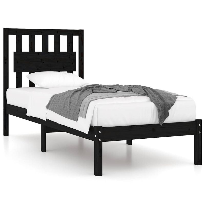 Foto van The living store bedframe massief grenenhout - 205.5 x 95.5 x 31 cm - zwart