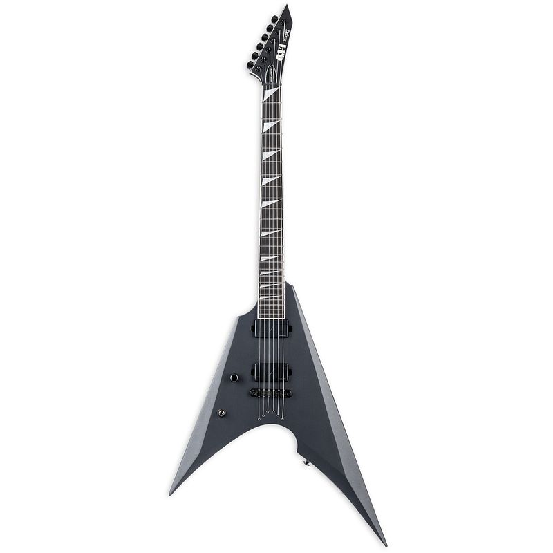 Foto van Esp ltd deluxe arrow-1000nt lh charcoal metallic satin linkshandige elektrische gitaar