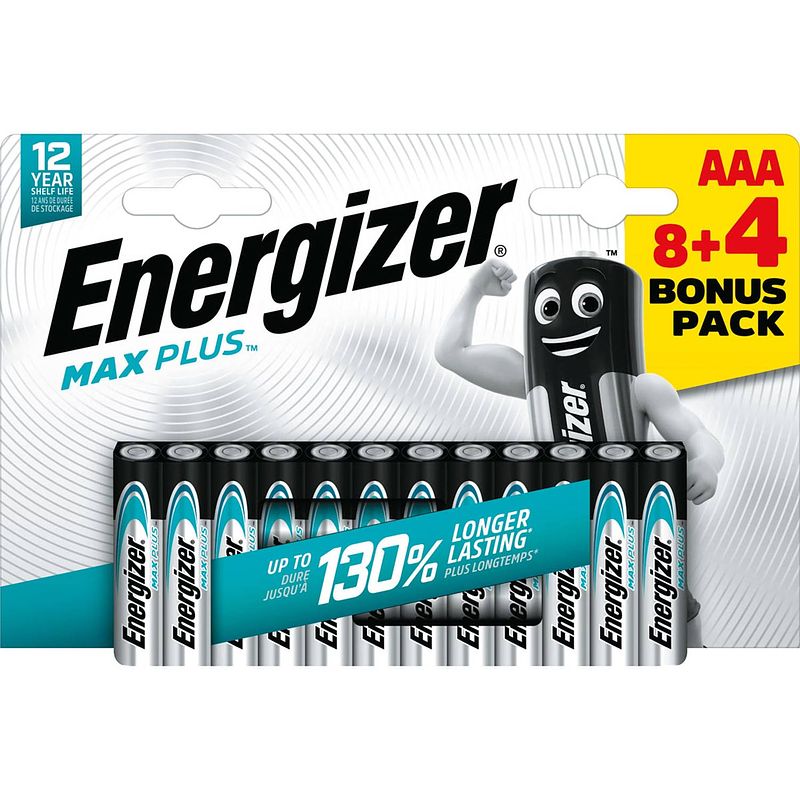 Foto van Energizer batterijen max plus aaa, blister van 8+4