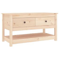 Foto van The living store salontafel grenenhout - 102 x 49 x 55 cm - open schap en 2 lades