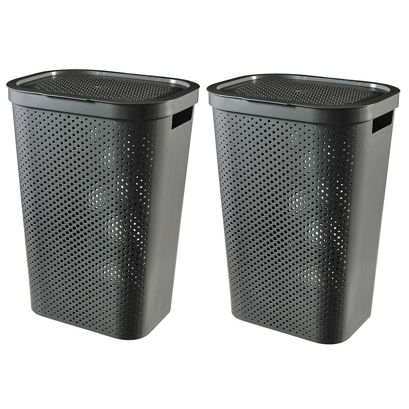 Foto van Curver infinity recycled wasmand met deksel - 60l - 2 stuks - antraciet