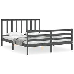 Foto van The living store bedframe massief grenenhout - grijs - 205.5 x 155.5 x 100 cm - multiplex lattenbodem