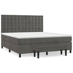 Foto van The living store boxspringbed - donkergrijs - 203 x 180 x 118/128 cm - zacht fluweel - praktisch hoofdbord -