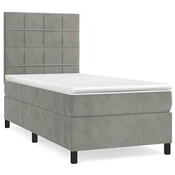 Foto van The living store boxspringbed - - - 203 x 90 x 118/128 cm - zacht fluweel - verstelbaar hoofdbord - pocketvering