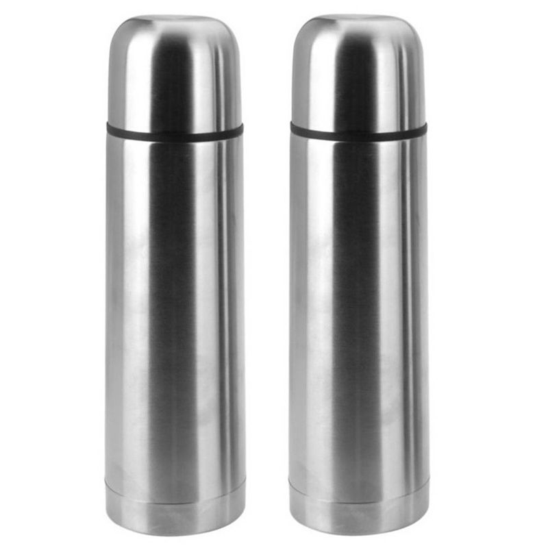 Foto van 2x stuks rvs thermosflessen/isoleerflessen mat zilver 500 ml - thermosflessen