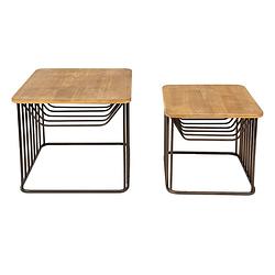 Foto van Clayre & eef bijzettafel set van 2 bruin ijzer hout salontafel tafeltje bruin salontafel tafeltje