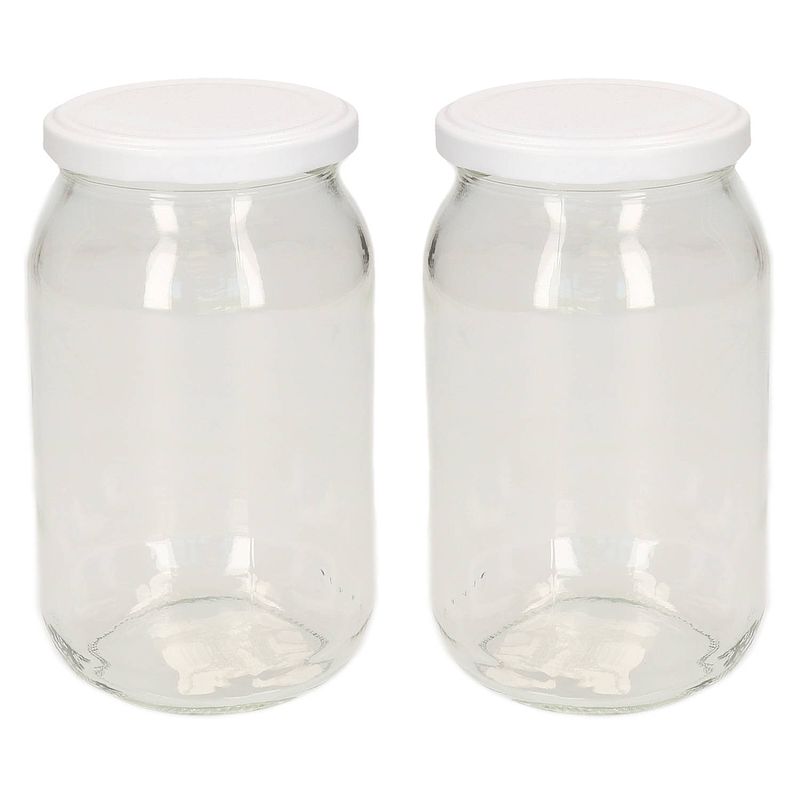 Foto van Luchtdichte weckpot transparant glas - 2x stuks - 900 ml - wit - weckpotten