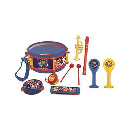 Foto van Pat patrouille - set van 7 muziekinstrumenten - drum, maracas, castagnetten, mondharmonica, fluit, trompet en tamboerijn