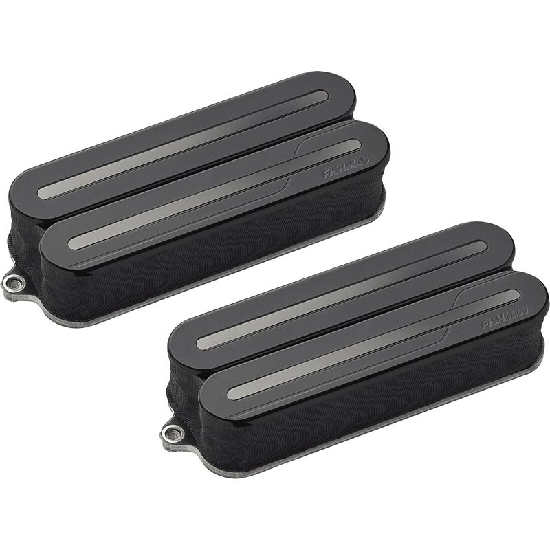 Foto van Fishman prf-mo8-sbb fluence open core modern humbucker set 8-string black / black nickle rails actieve elementenset