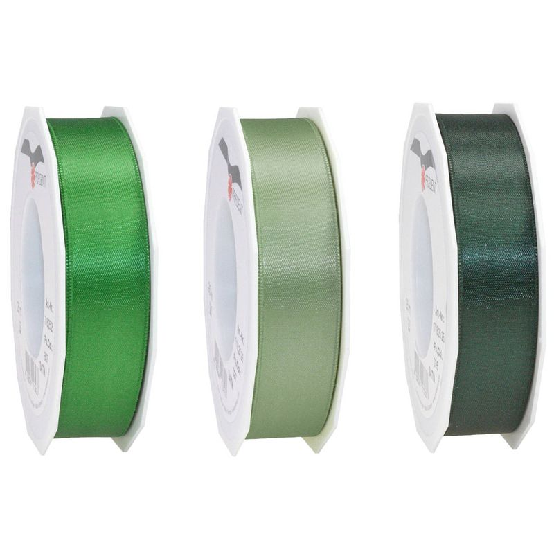 Foto van Luxe satijn cadeau/hobby sierlinten 2,5cm x 25m- 3x groen tinten mix - cadeaulinten