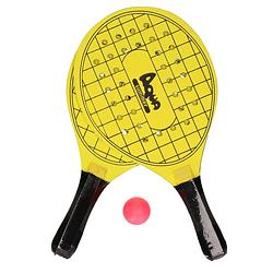 Foto van Actief speelgoed tennis/beachball setje geel met tennisracketmotief - beachballsets