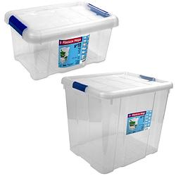 Foto van 4x opbergboxen/opbergdozen met deksel 5 en 35 liter kunststof transparant/blauw - opbergbox