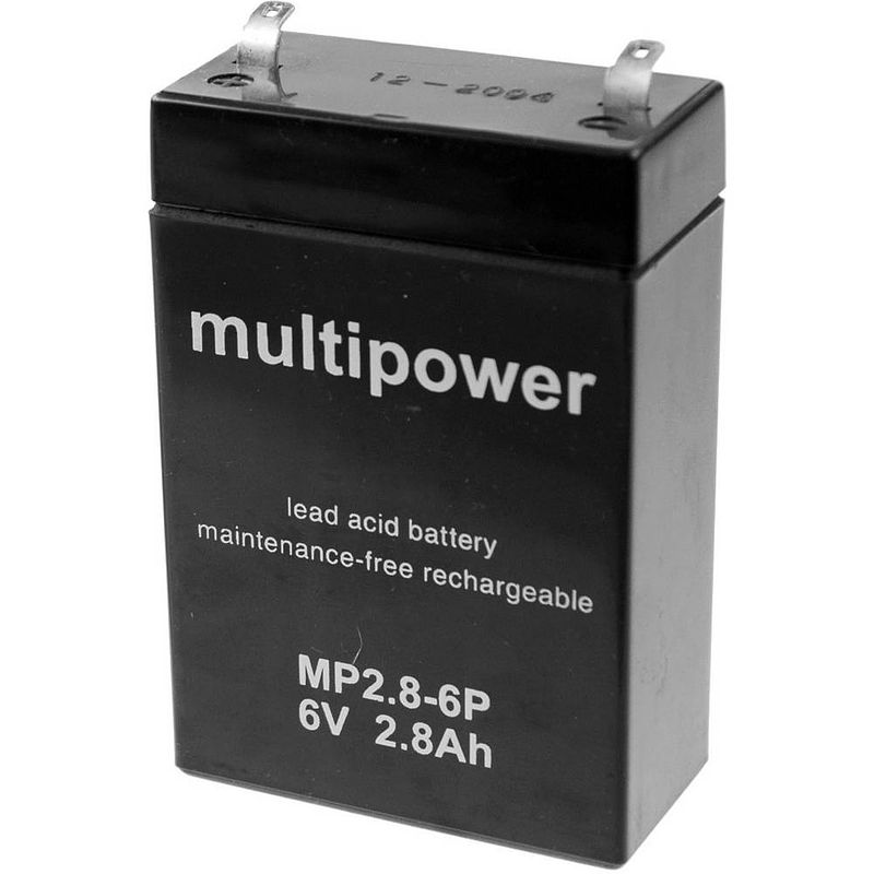 Foto van Multipower mp2,8-6p loodaccu 6 v 2.8 ah loodvlies (agm) (b x h x d) 66 x 104 x 33 mm kabelschoen 4.8 mm onderhoudsvrij, geringe zelfontlading