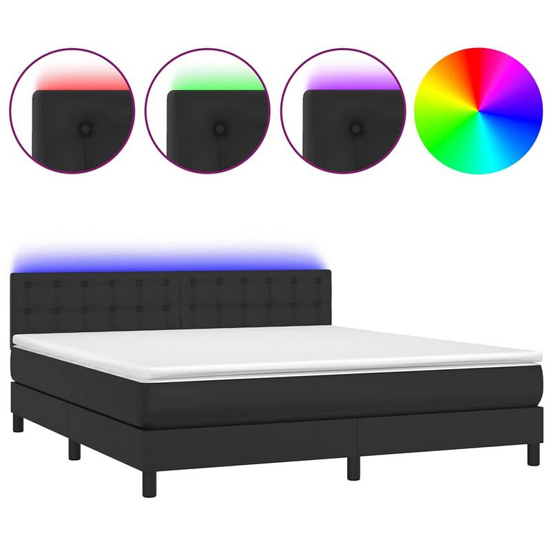 Foto van The living store boxspring bed - 160 x 200 cm - kunstleer - verstelbaar hoofdbord - led-verlichting - pocketvering