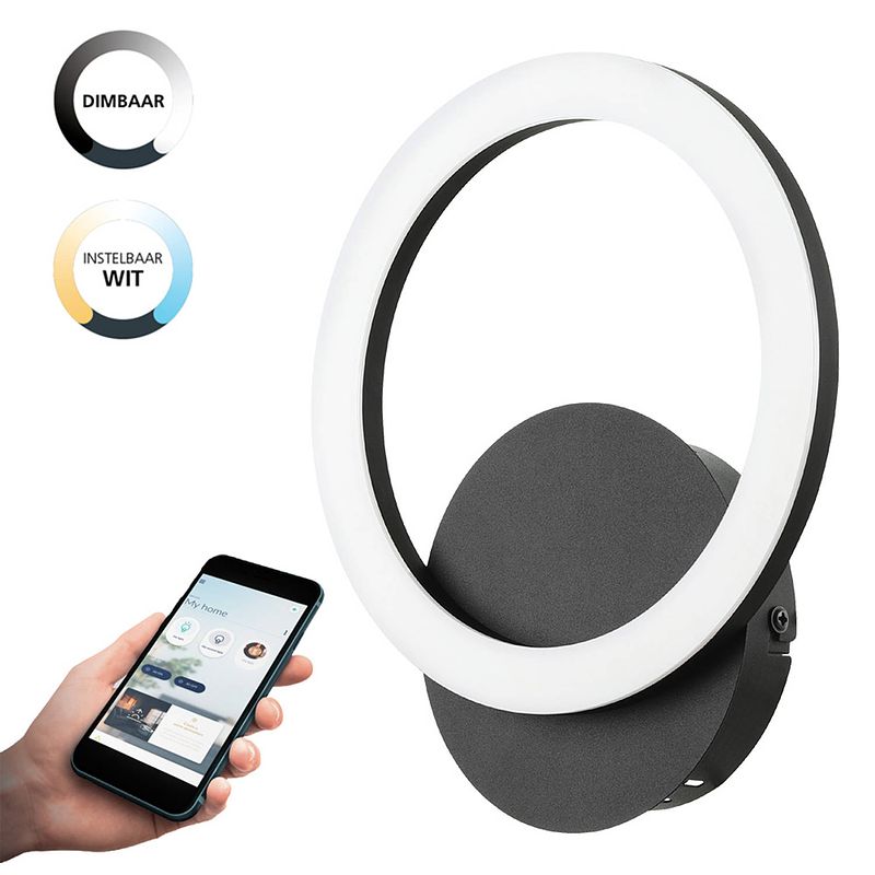 Foto van Eglo connect.z parrapos-z smart wandlamp - 24 cm - zwart/wit - instelbaar wit licht - dimbaar - zigbee