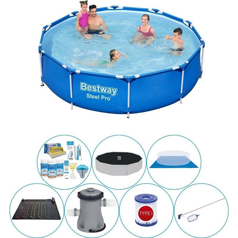 Foto van Bestway steel pro rond 366x76 cm - zwembad bundel