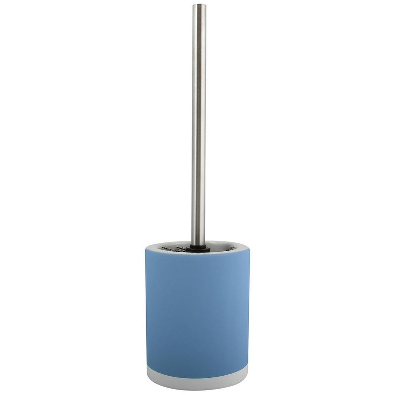 Foto van Msv shine toilet/wc-borstel houder - keramiek/metaal - pastel blauw - 38 cm - toiletborstels