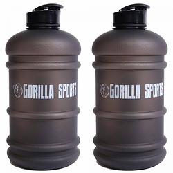 Foto van Gorilla sports waterfles - gallon - 2,2 liter - zwart - set van 2