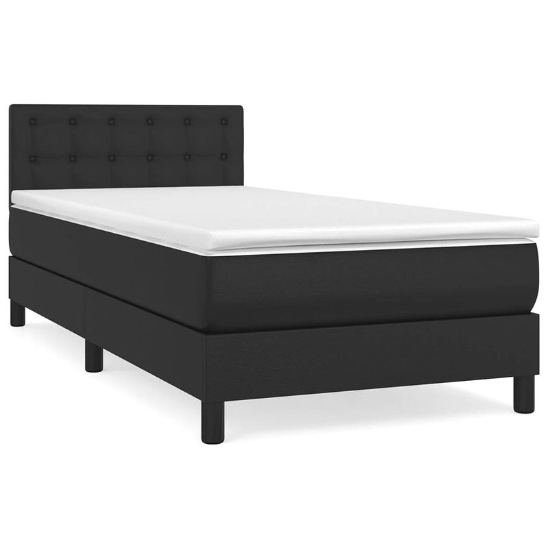 Foto van The living store boxspring bed zwart - kunstleer - 203 x 100 x 78/88 cm - inclusief pocketvering matras en topmatras