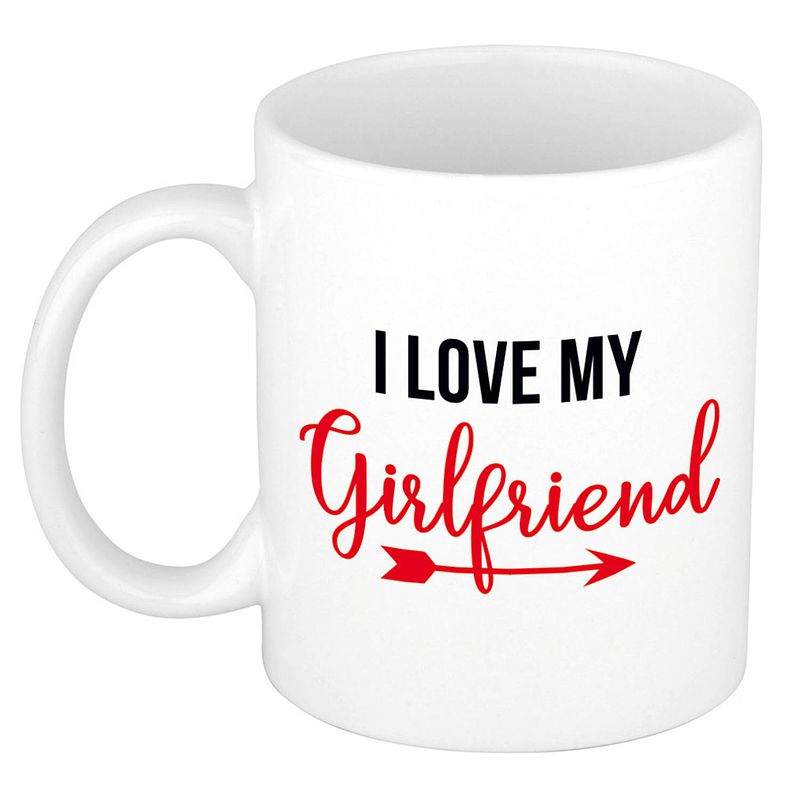 Foto van I love my girlfriend cadeau mok / beker wit voor valentijnsdag 300 ml - feest mokken