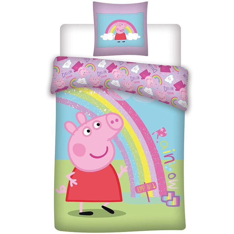 Foto van Peppa pig dekbedovertrek regenboog - eenpersoons - 140 x 200 cm - polyester