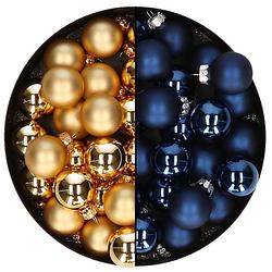 Foto van Mini kerstballen - 48x st - donkerblauw en goud - 2,5 cm - glas - kerstbal