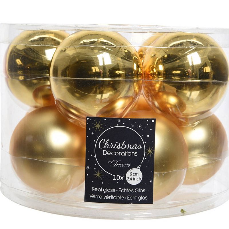 Foto van Kerstboomversiering gouden kerstballen van glas 6 cm 10 stuks - kerstbal