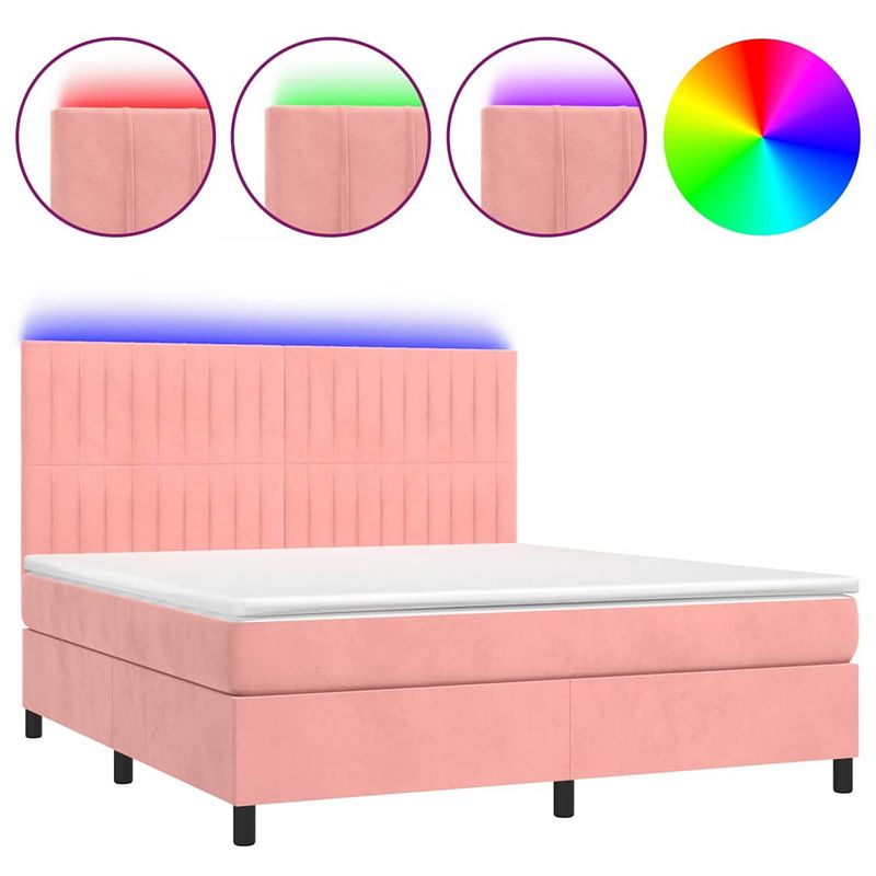 Foto van The living store bed - comfort - boxspring 160x200 cm - roze fluweel met led