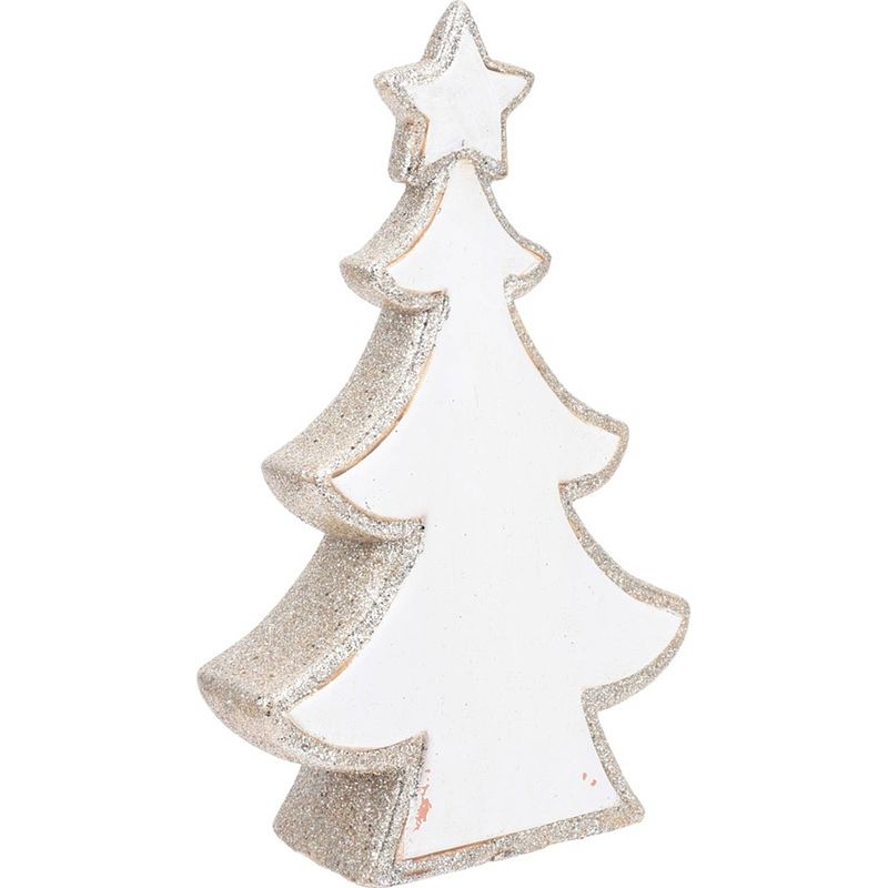 Foto van Wit met glitter decoratie kerstboom beeldje 40 cm - kerstbeeldjes