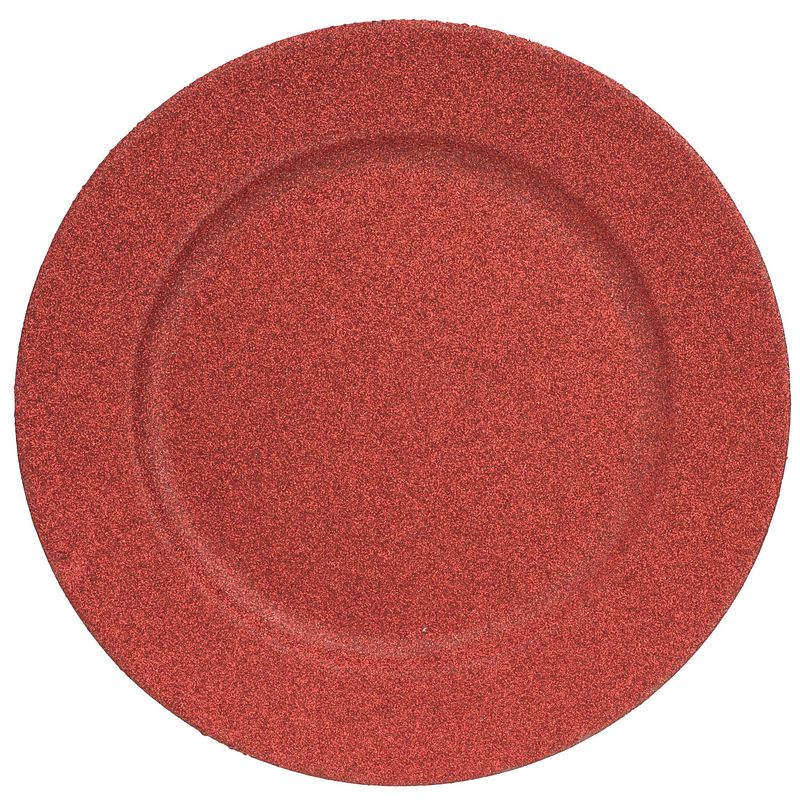 Foto van 1x ronde kaarsenborden/onderborden rood met glitter 33 cm - kaarsenplateaus