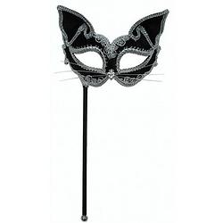 Foto van Katten oogmasker op stokje zwart - verkleedmaskers