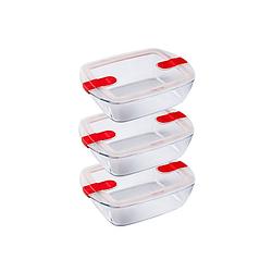 Foto van Pyrex - cook & heat vierkante schaal met magnetronbestendige deksel - set van 3 stuks - glas - pyrex