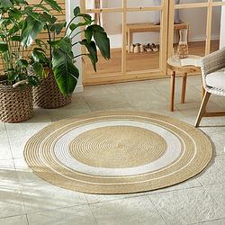 Foto van Jute vloerkleed braids - rond - beige - dekbed-discounter.nl