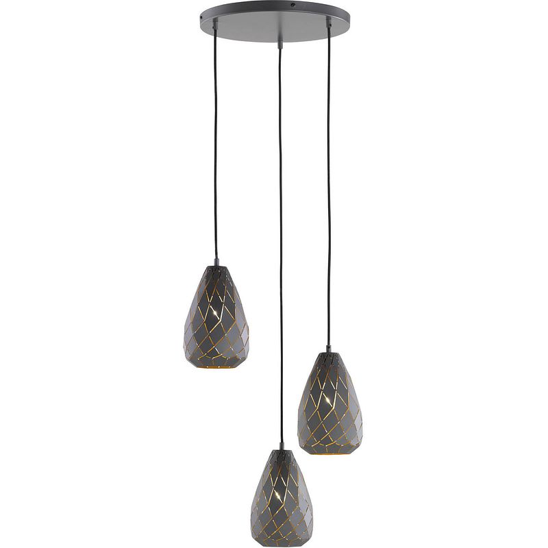 Foto van Trio hanglamp onyx 150 x 35 cm e27 staal 42w antraciet/goud