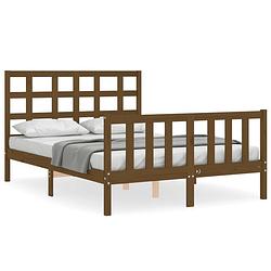 Foto van The living store massief grenenhouten bedframe - 205.5 x 125.5 x 100 cm - honingbruin