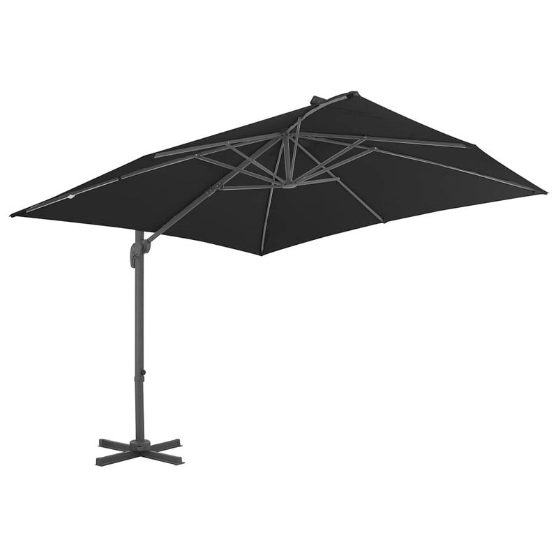 Foto van The living store hangende parasol - antraciet - 300 x 300 x 258 cm - uv-beschermend - polyester - inclusief kruisvoet -