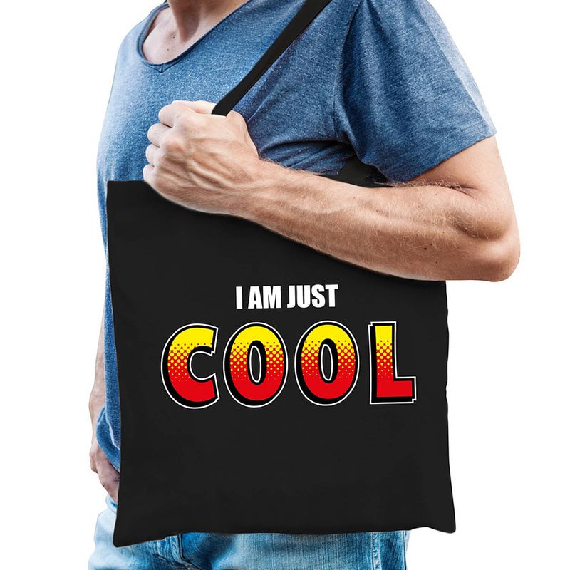 Foto van I am just cool tas / shopper zwart katoen heren - feest boodschappentassen