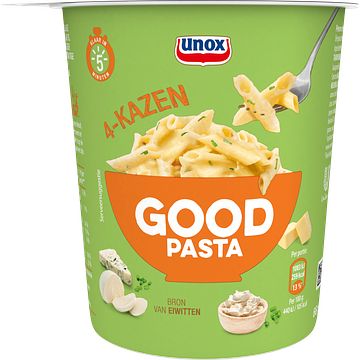 Foto van 2 zakken soep a 570 ml, pakken cupasoup a 3 stuks of single verpakkingen noodles of pasta | unox good pasta 4kazensaus 66g aanbieding bij jumbo
