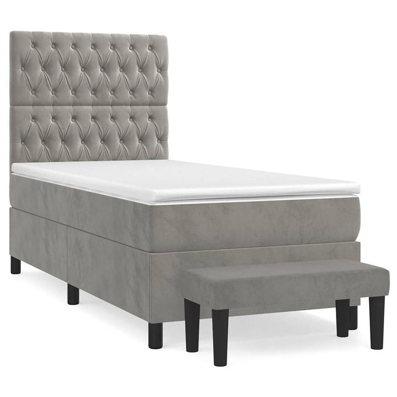 Foto van The living store boxspringbed - comfort - bed - 203x90x118/128 cm - lichtgrijs fluweel - verstelbaar hoofdbord -