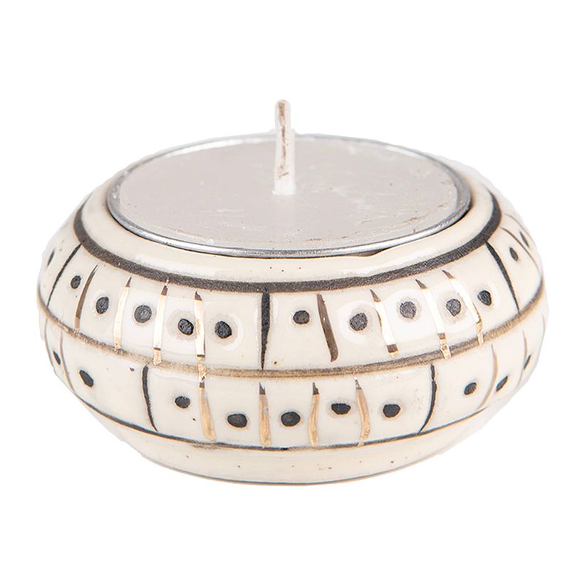 Foto van Clayre & eef theelichthouder ø 6x3 cm beige keramiek rond waxinelichthouder windlichthouder decoratieve accessoires