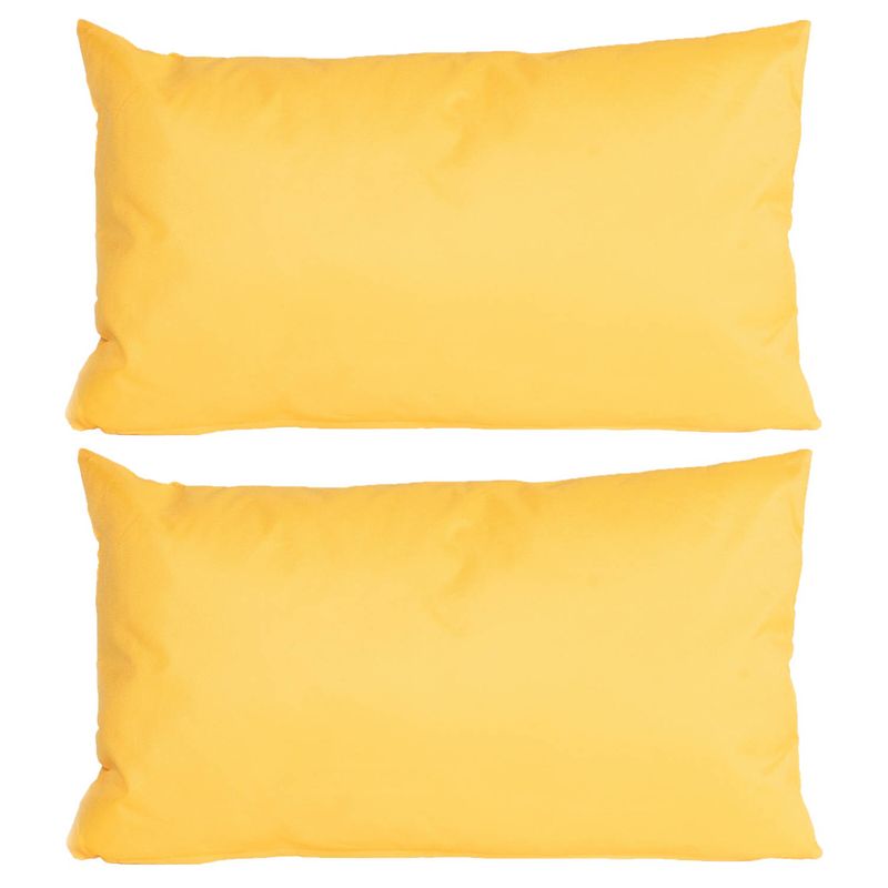 Foto van 2x stuks bank/sier kussens voor binnen en buiten in de kleur geel 30 x 50 cm tuinkussens voor buiten - sierkussens