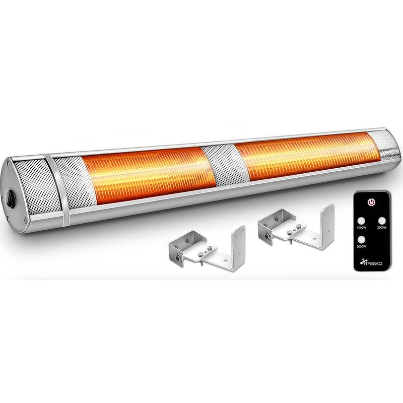 Foto van Tresko- muur heater- 3000w- zilver- met afstandsbediening- infrarood -heater - terrasverwarmer- warmtestraler