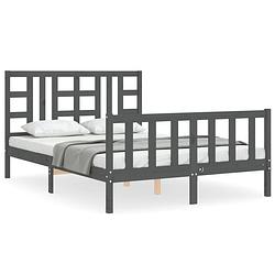 Foto van The living store bedframe - grenenhout - 195.5 x 140.5 x 100 cm - multiplex lattenbodem - grijs