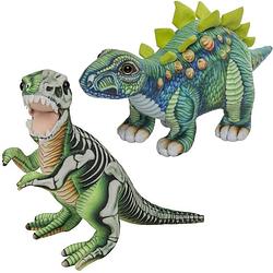 Foto van Speelgoed set van 2x pluche dino knuffels t-rex en stegosaurus van 30 cm - knuffeldier