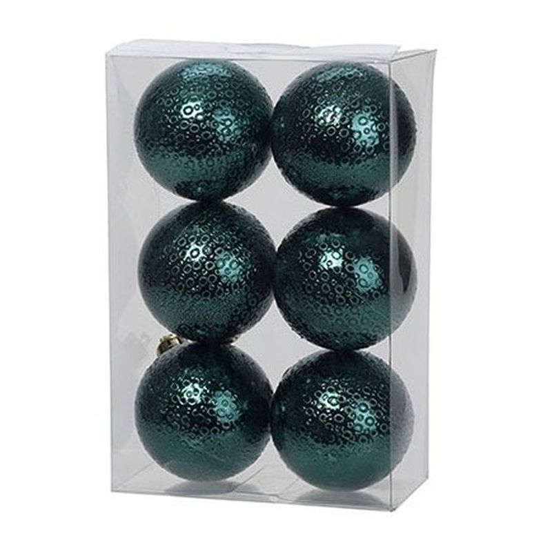 Foto van 6x kunststof kerstballen cirkel motief petrol blauw 6 cm kerstboom versiering/decoratie - kerstbal