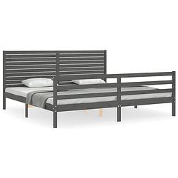 Foto van The living store bedframe massief grenenhout - grijs - 205.5 x 205.5 x 100 cm - multiplex lattenbodem - functioneel