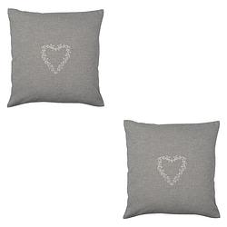 Foto van Haes deco - set van 2 sierkussenhoezen - 40x40 cm - 100% katoen - lovely heart